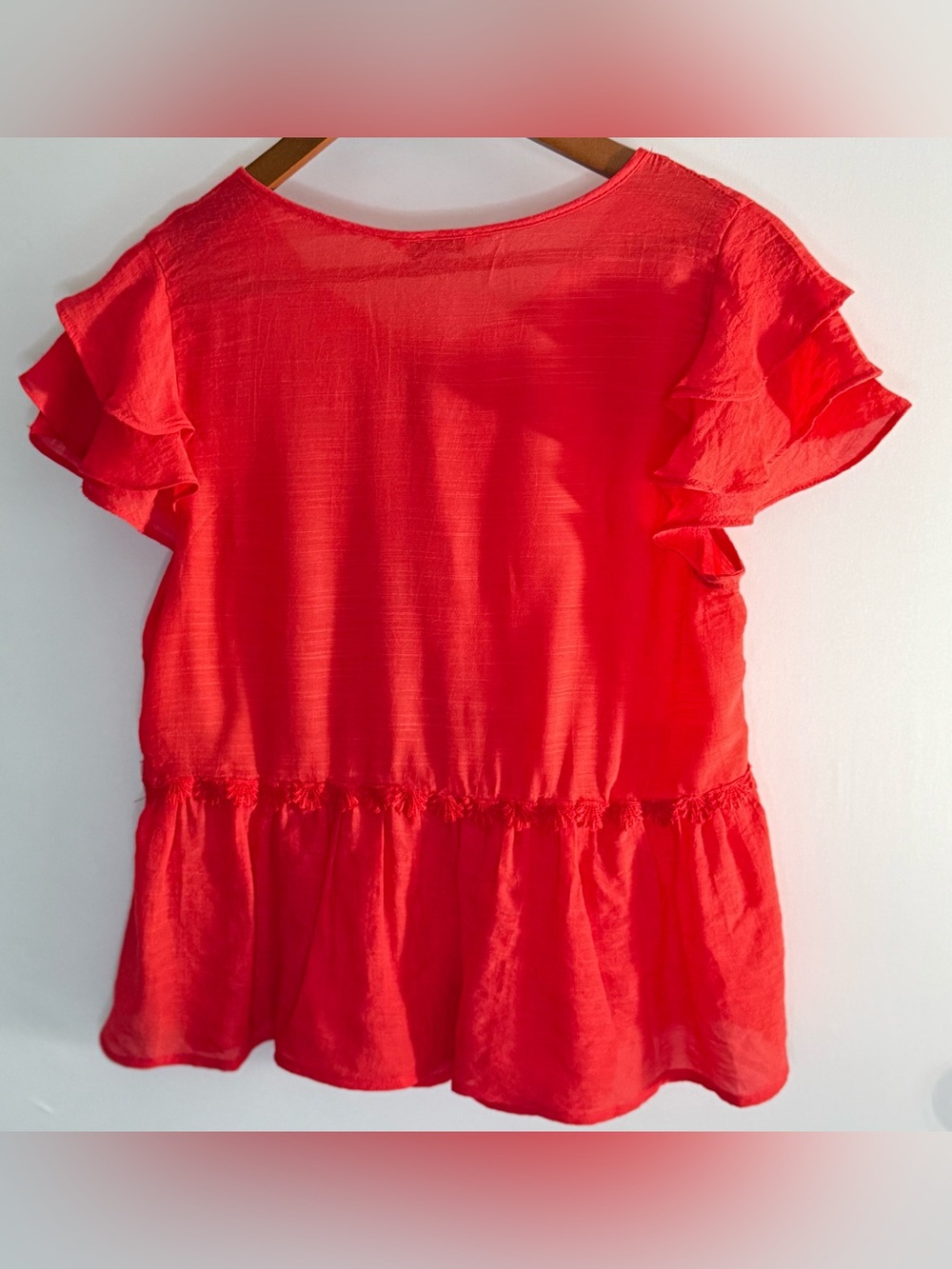 NWT Nanette Lepore | Poppy Red Tiered Ruffle Sleeve Blouse M - Picture 2 of 8